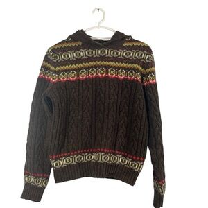 Benetton Brown Patterned Sweater with Hoodie